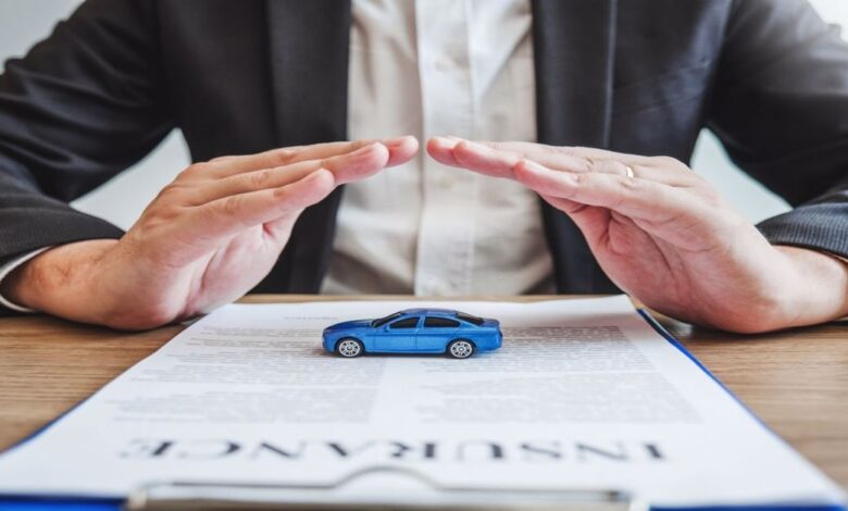 Sale agent protection Car insurance and collision damage concept